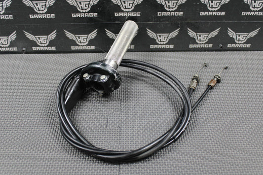 2008 07 - 09 HONDA CRF250R OEM RIGHT THROTTLE HOUSING ALUMINUM TUBE CABLES GOOD - hggarage