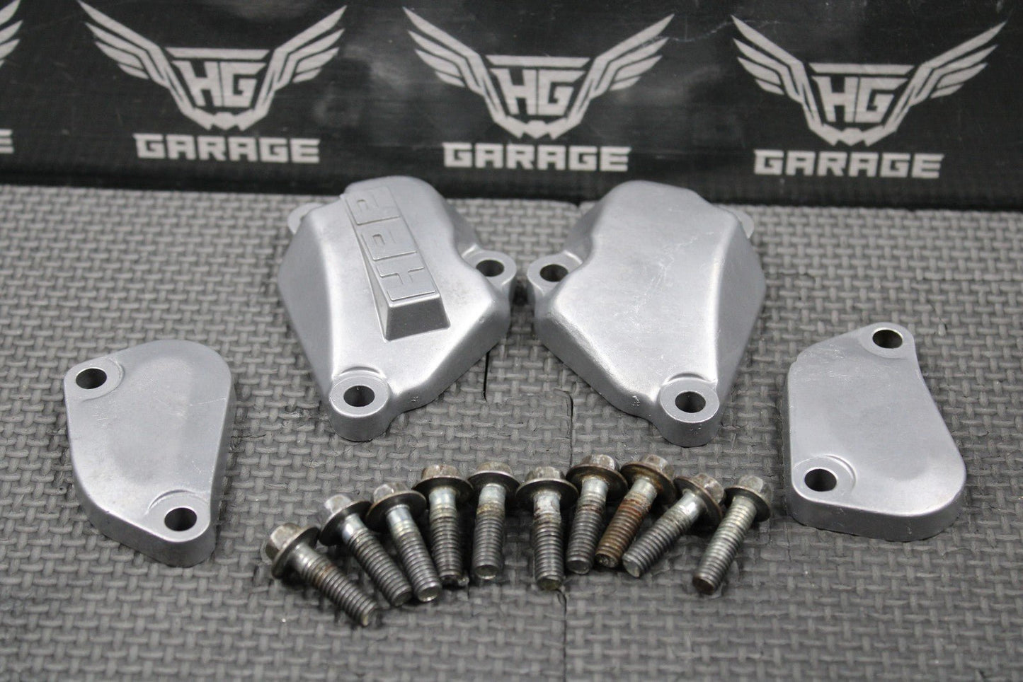 1988 88 - 91 HONDA CR250R OEM EXHAUST POWERVALVE CYLINDER SIDE COVERS TOP & SIDES - hggarage