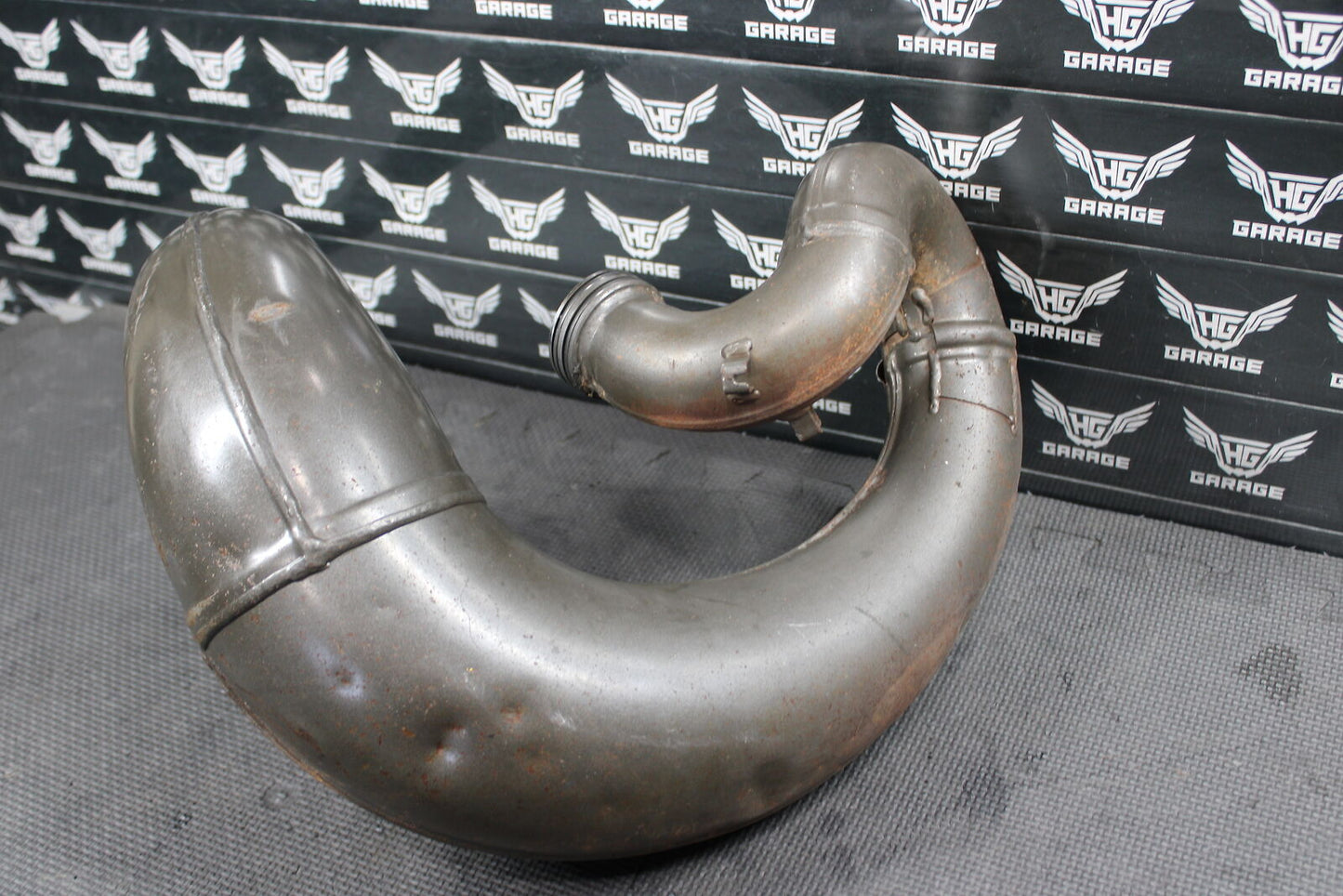 2003 KAWASAKI KX250 OEM EXHAUST PIPE CHAMBER HEADER MUFFLER 18120-0004 *CRACK