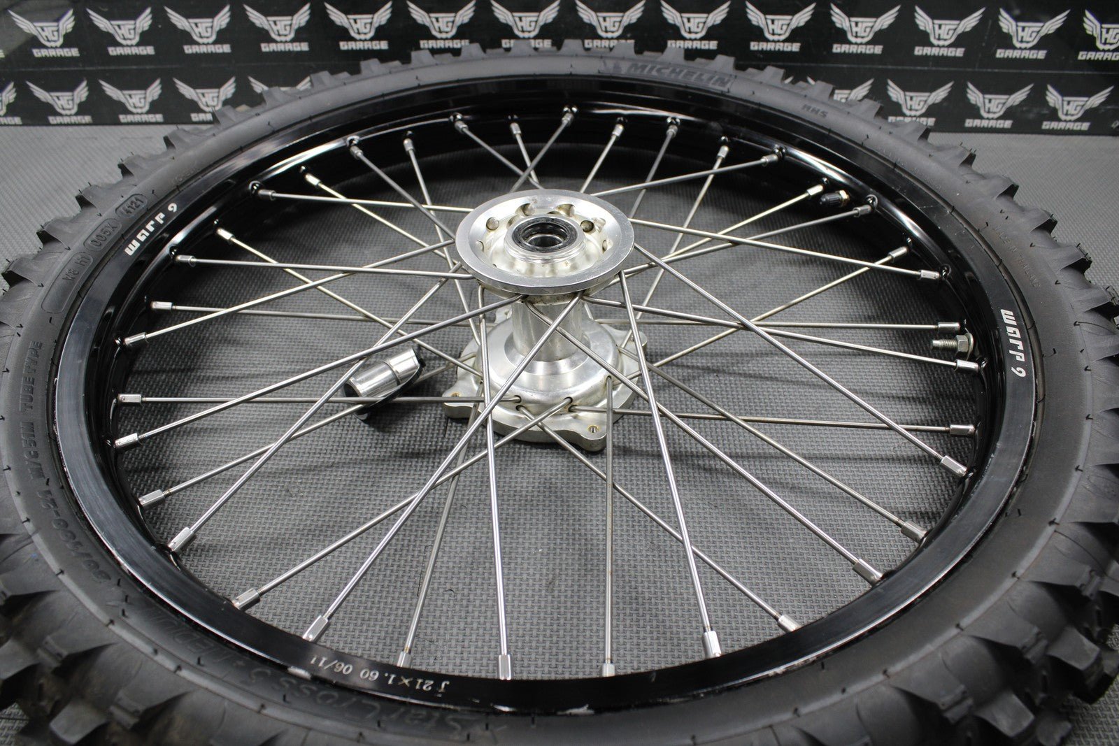 2014 KAWASAKI 10 - 18 KX250F WARP 9 BLACK FRONT WHEEL RIM BILLET HUB LIKE NEW TIRE - hggarage