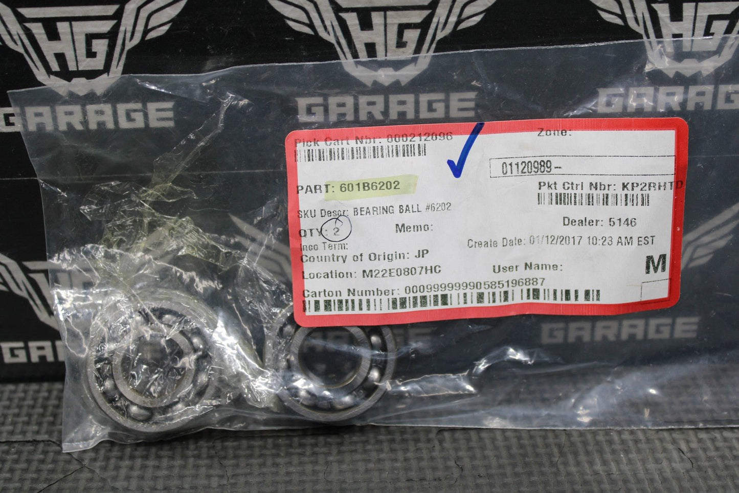 QTY 2 - NEW NOS KAWASAKI KX125 OEM TRANSMISSION BALL BEARING 601B6202 - hggarage