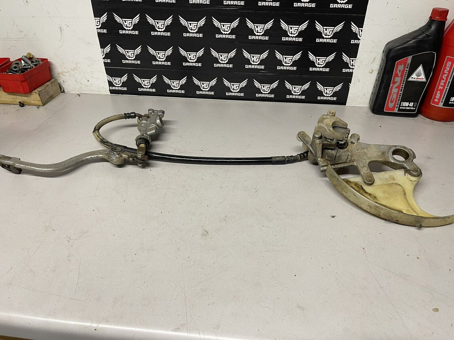 2002 HONDA CR125R OEM NISSIN REAR BACK BRAKE ASSEMBLY LEVER LINE CALIPER MASTER